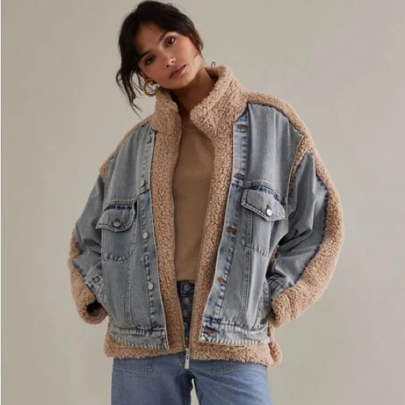 Anthropologie BLANKNYC fuzzy wuzzy Sherpa denim Jacket - Picture 1 of 15